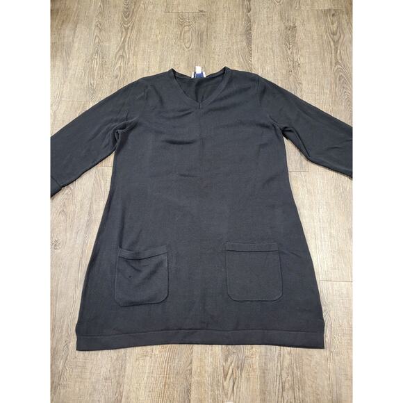D & Co Solid Black Thin V Neck Sweater Dress Size Medium - Picture 1 of 5